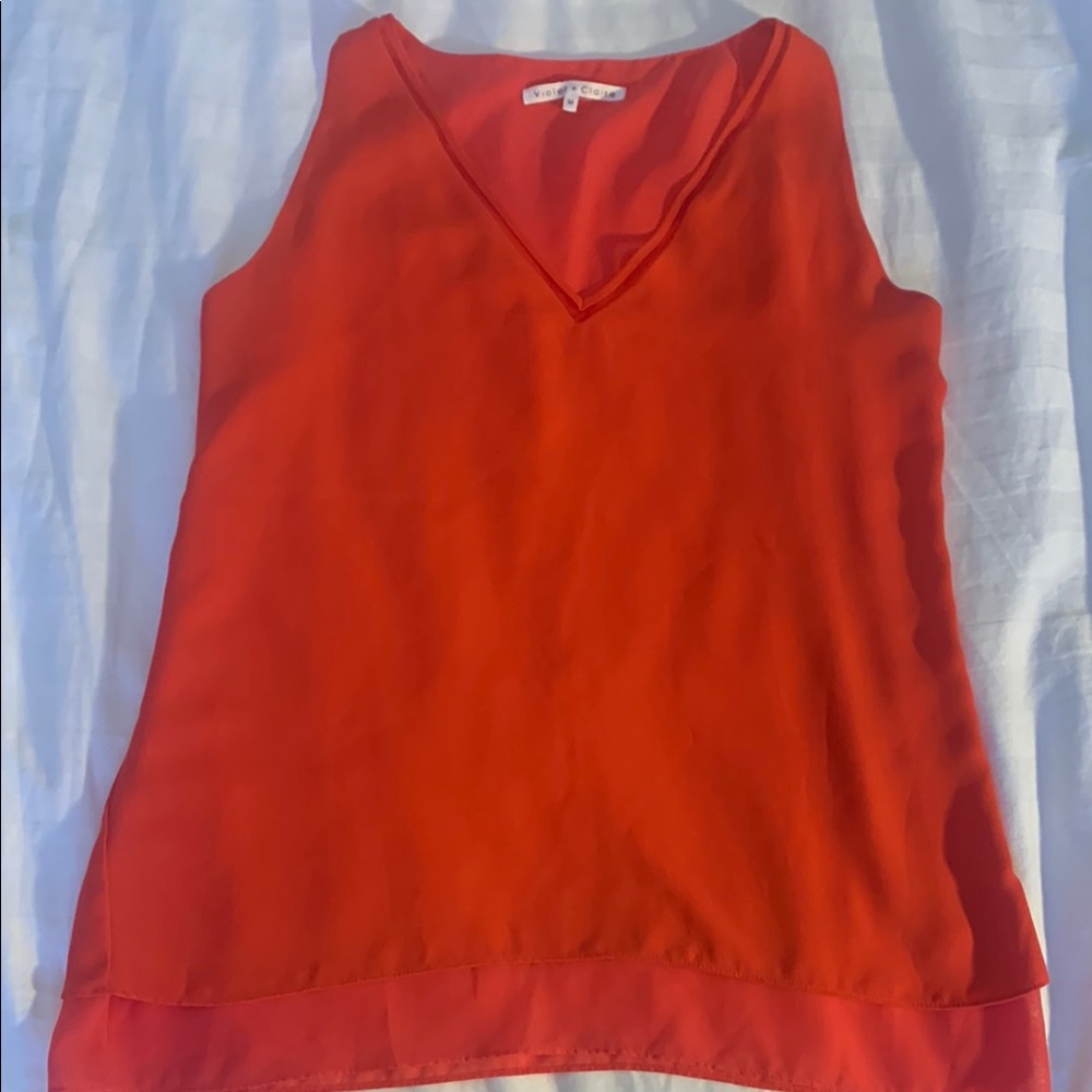 Violet&Claire orange sleeveless double layer V neck top EUC